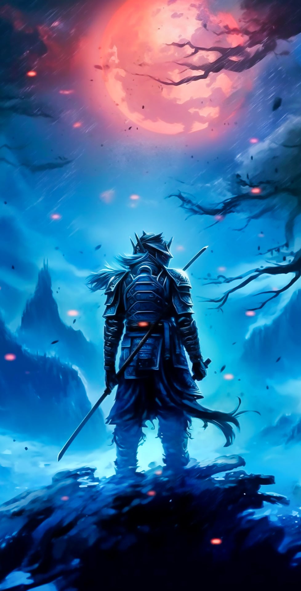 GPT Image 2 Samurai Wallpaper: Red Moon Cinematic Warrior