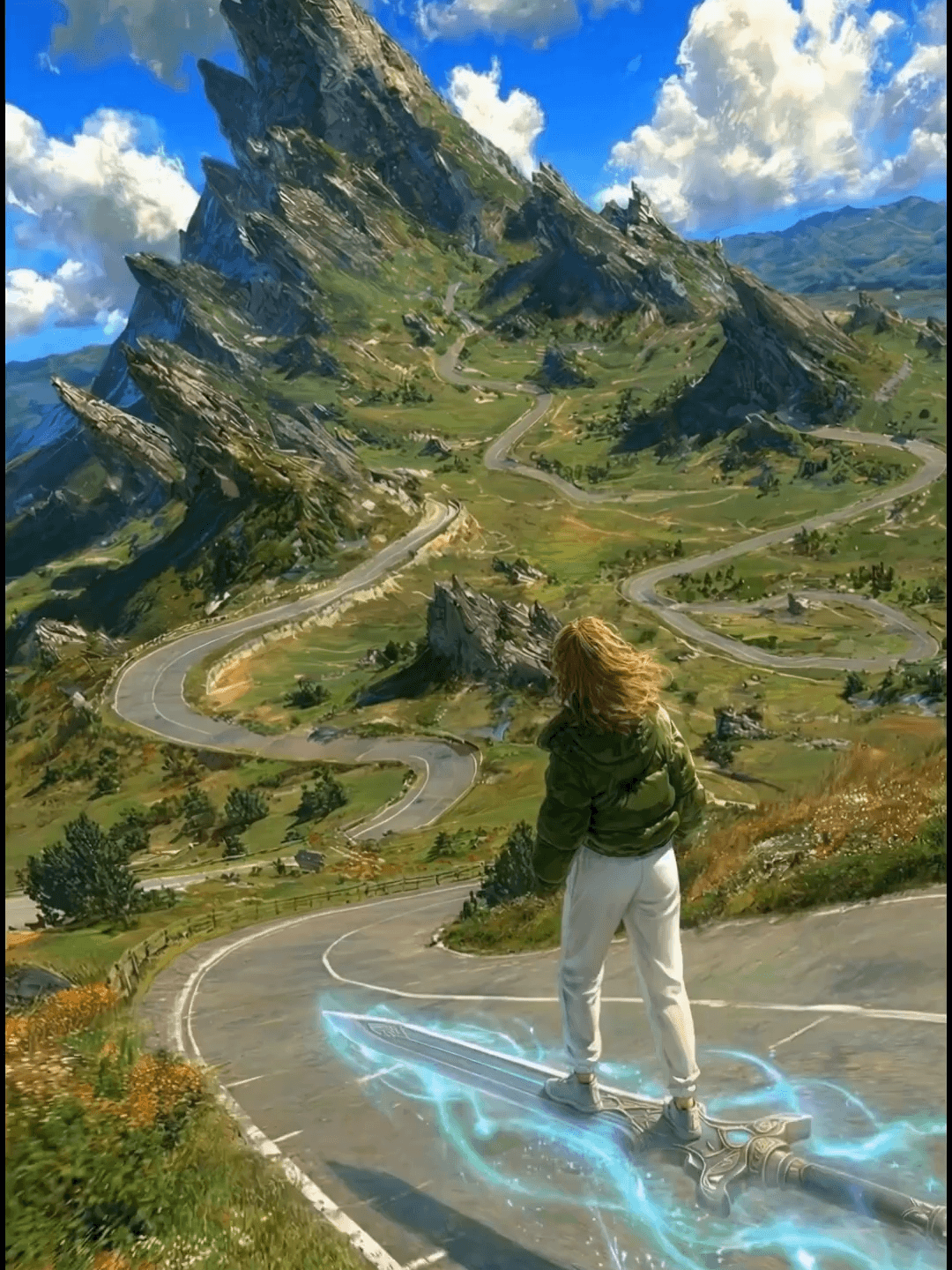 GPT Image 2 Xianxia Wallpaper: Flying Sword Cultivator Mountain Road