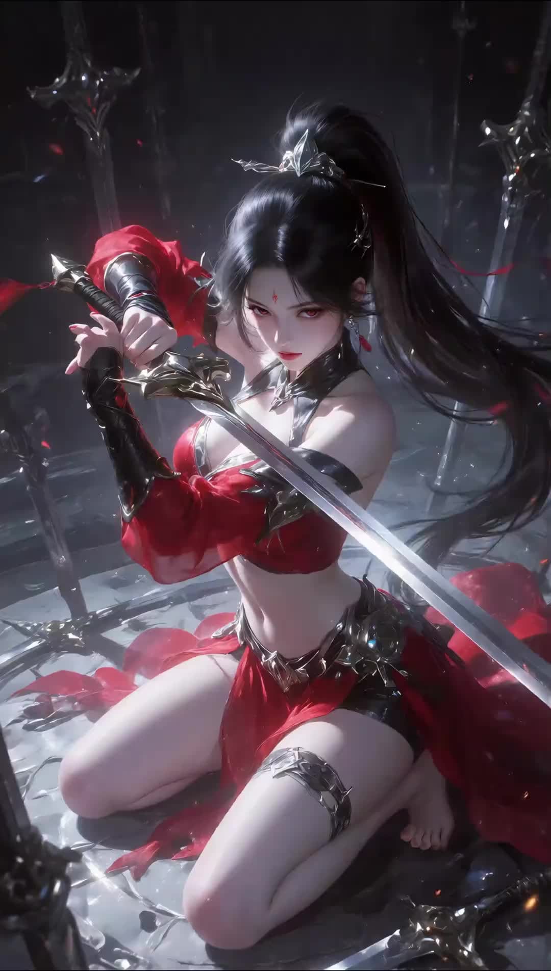 GPT Image 2 Red Sword Anime Girl Wallpaper: Ring of Blades Poster
