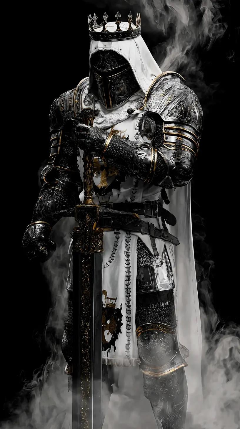 GPT Image 2 White Crusader Wallpaper: Crown Knight Dark Fantasy Poster