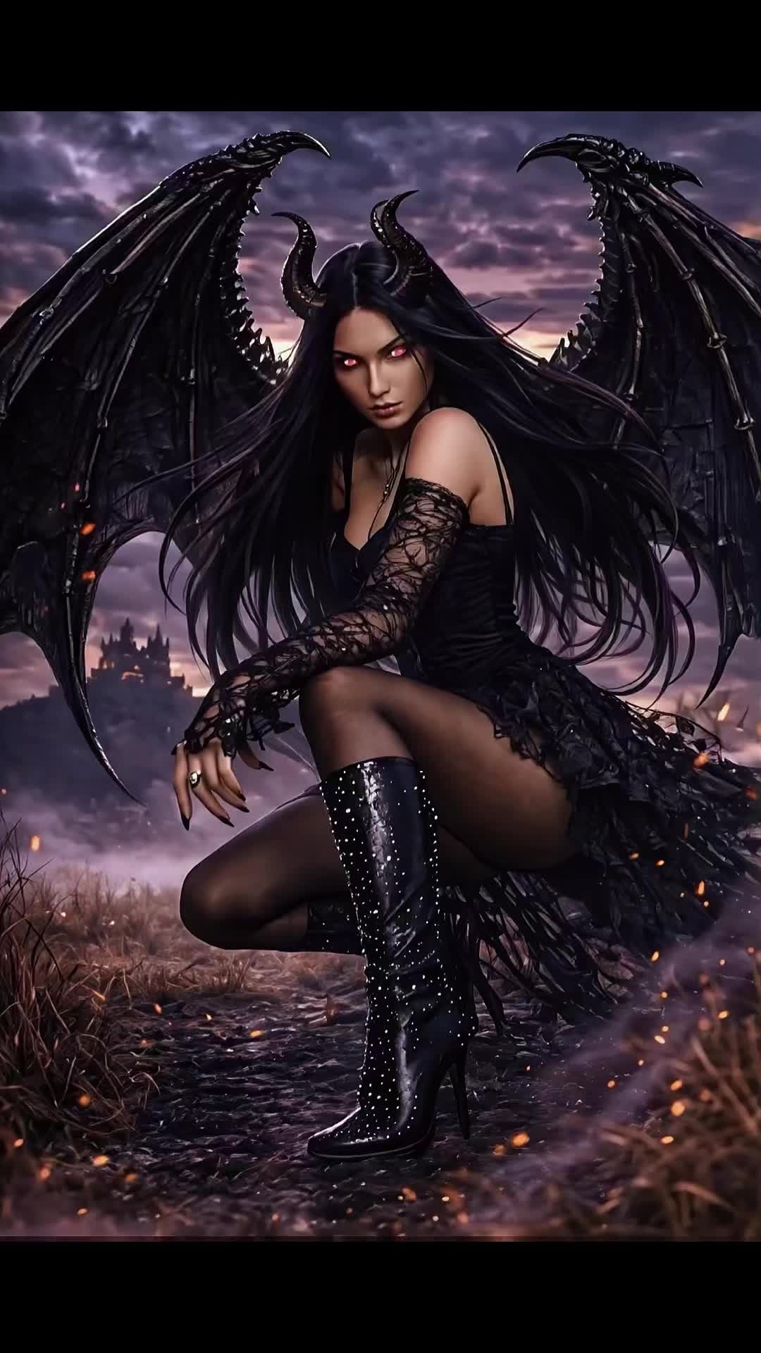 GPT Image 2 Dark Demon Girl Wallpaper: Winged Fantasy AI Poster