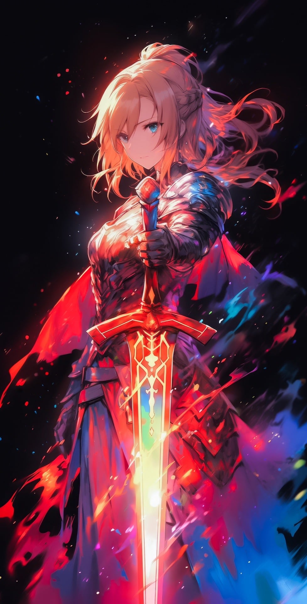 GPT Image 2 Anime Knight Wallpaper: Glowing Sword Fantasy Poster
