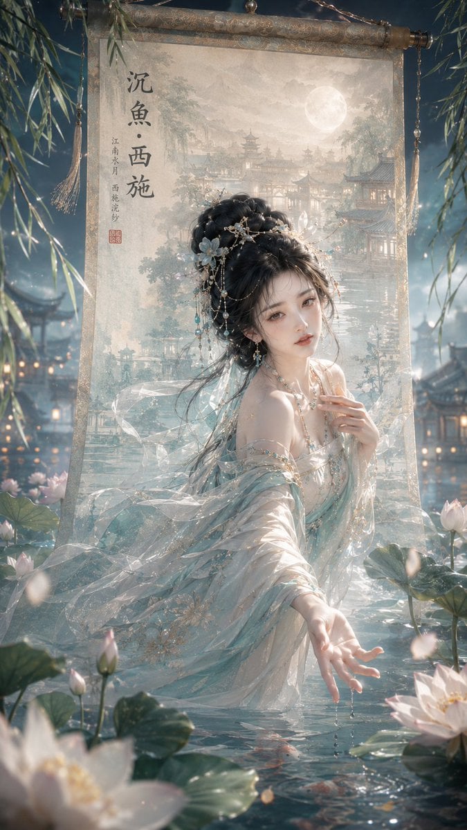 Eastern Scroll Portrait Wallpaper — Break-Frame Phone Lock Screen (4K) | AI Wallpaper wallpaper