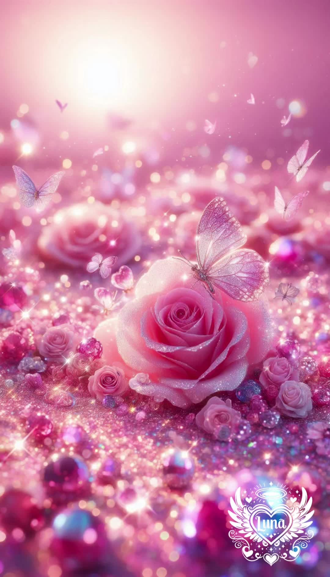 GPT Image 2 Pink Rose Wallpaper: Sparkle Butterfly Bokeh Poster