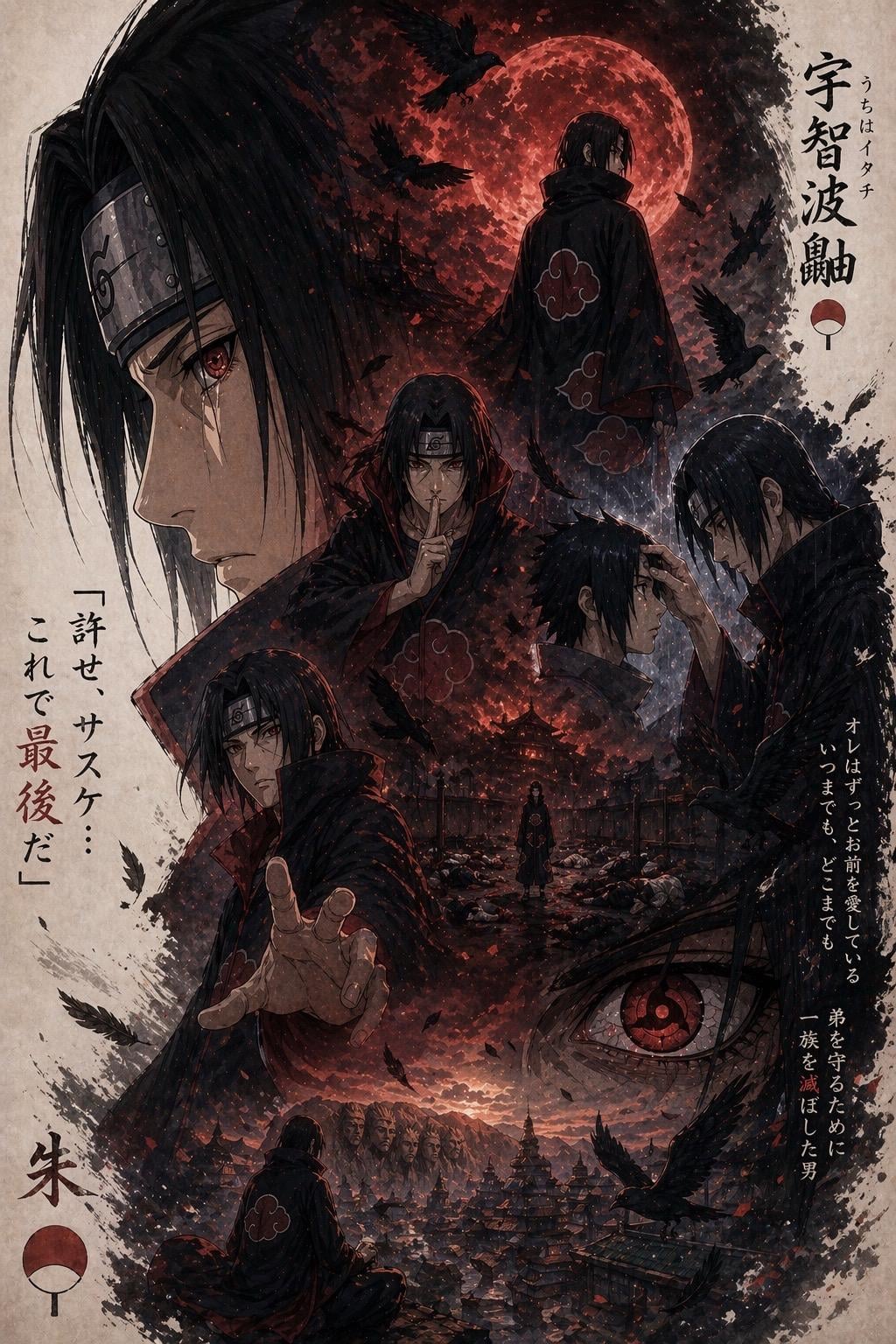 GPT Image 2 Dark Red Anime Wallpaper: Ninja Character Poster