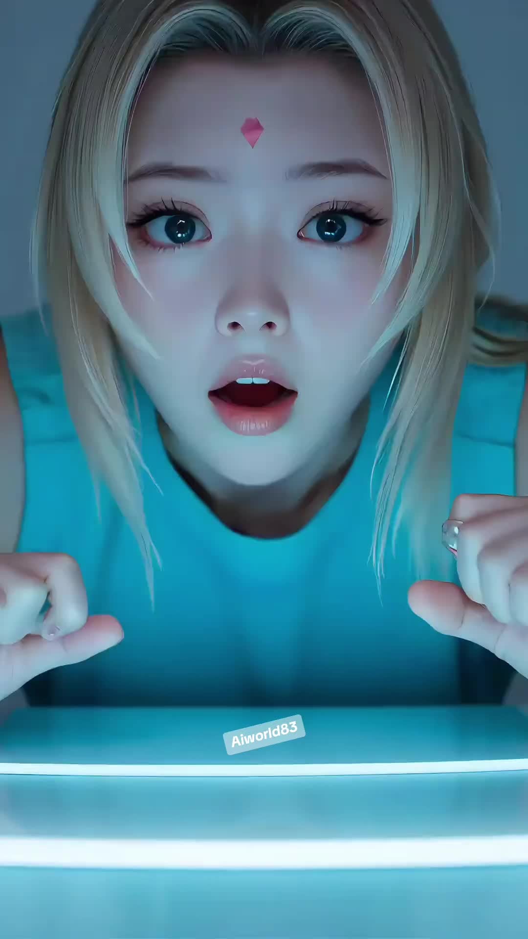 GPT Image 2 Hyperreal Anime Girl Wallpaper: Neon-Blue Portrait wallpaper