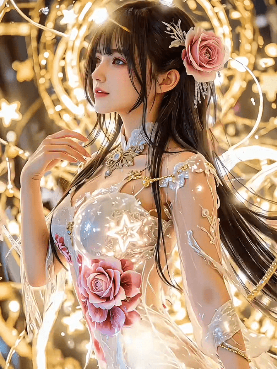 GPT Image 2 Gold Pearl Fantasy Girl Wallpaper: Rose Glow AI Portrait wallpaper