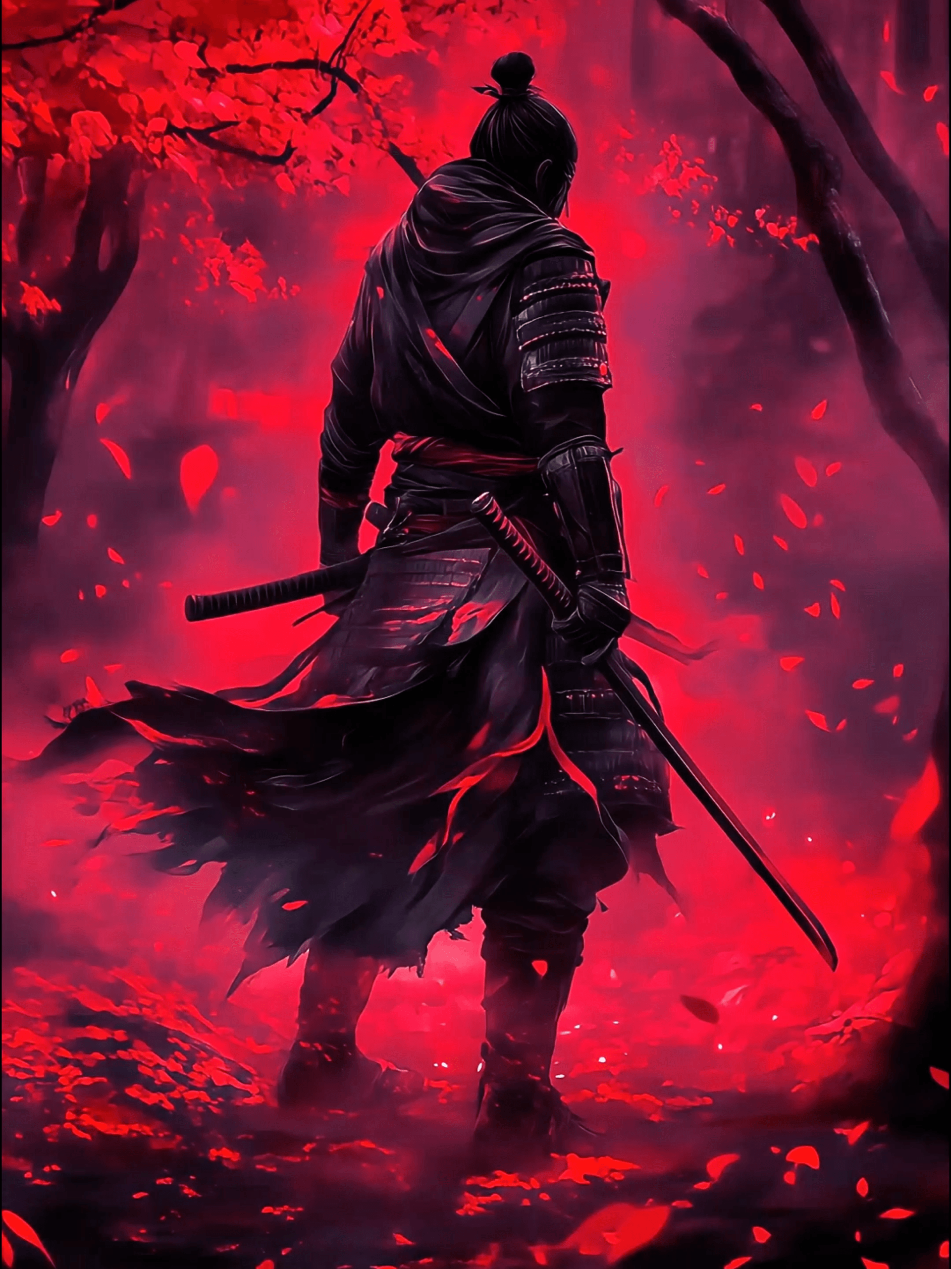 GPT Image 2 Red Forest Samurai Wallpaper: Crimson Leaves AI Poster