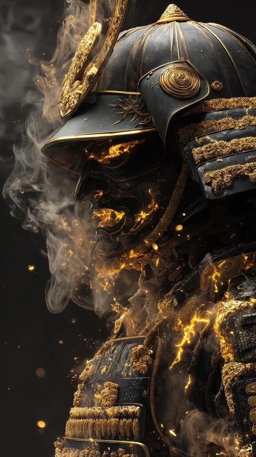 GPT Image 2 Gold Samurai Helmet Wallpaper: Fire Kabuto AI Portrait